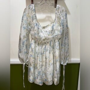 Lulu's White and Blue Floral Dress